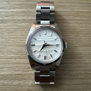 Addiesdive Silver Stainless Steel Men's Analog Wristwatch White Sand Dial 36mm